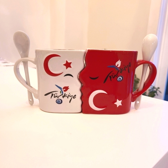 New Set of 2 ceramic cup with teaspoons - Picture 7 of 7